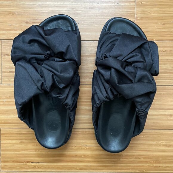 GANNI SATIN RUFFLE SLIDES SANDALS - Picture 2 of 11
